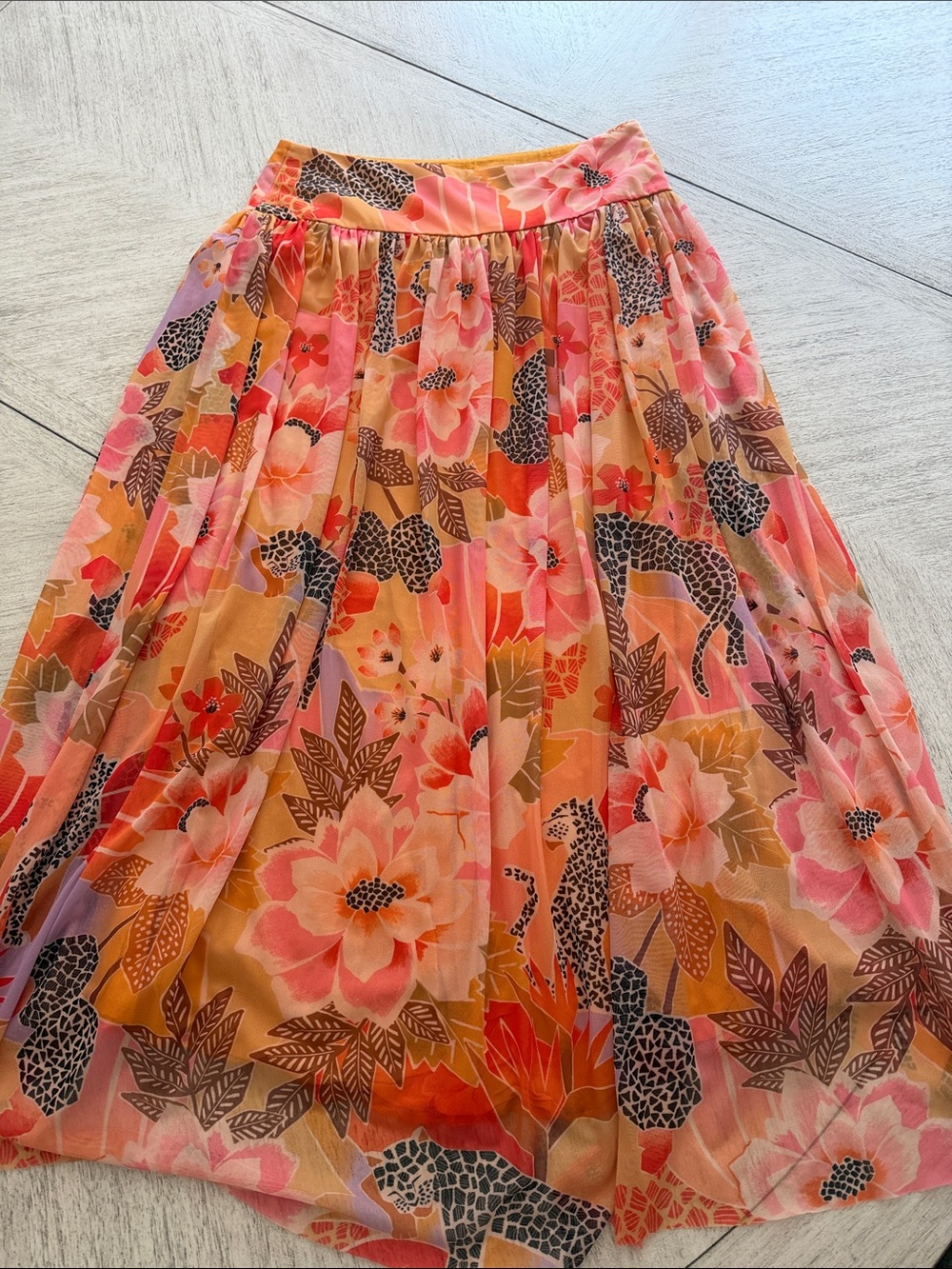FARM Rio Pink & Orange Floral Pleated Midi Skirt